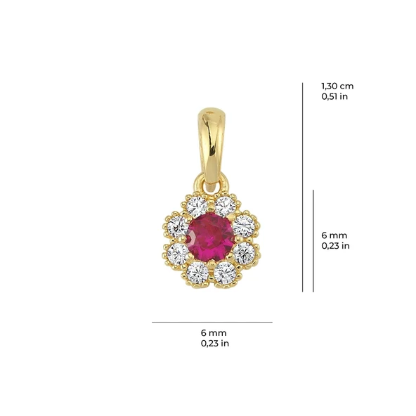 14 Ayar Yakut Taşlı Papatya Altın Kolye Ucu 0,48 gr - 2