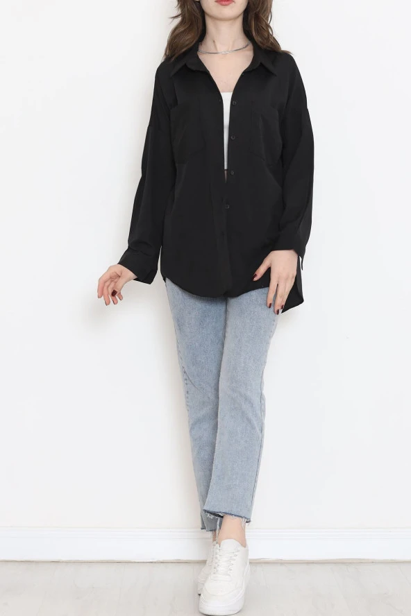 Çift Cepli Gömlek Siyah - 16656.1775. - Resim 2