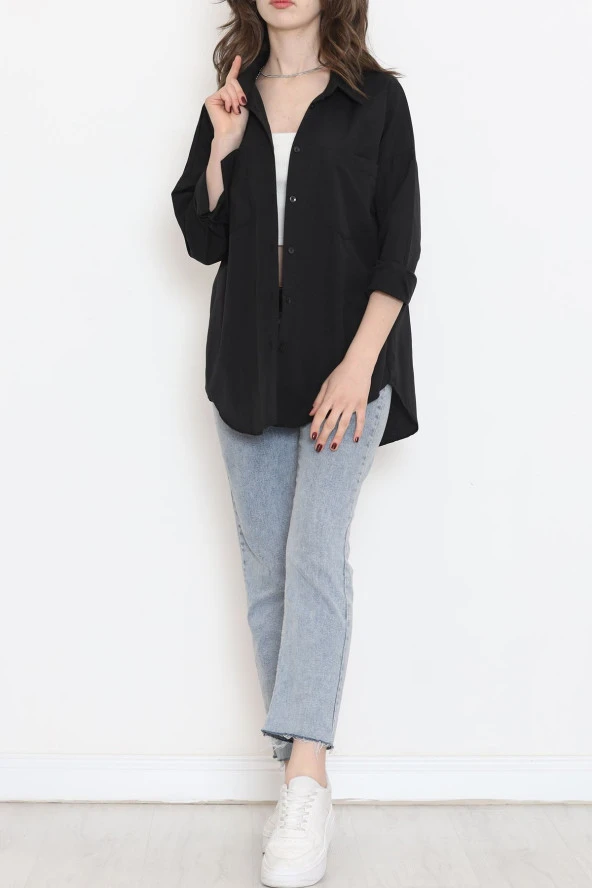 Çift Cepli Gömlek Siyah - 16656.1775. - Resim 4