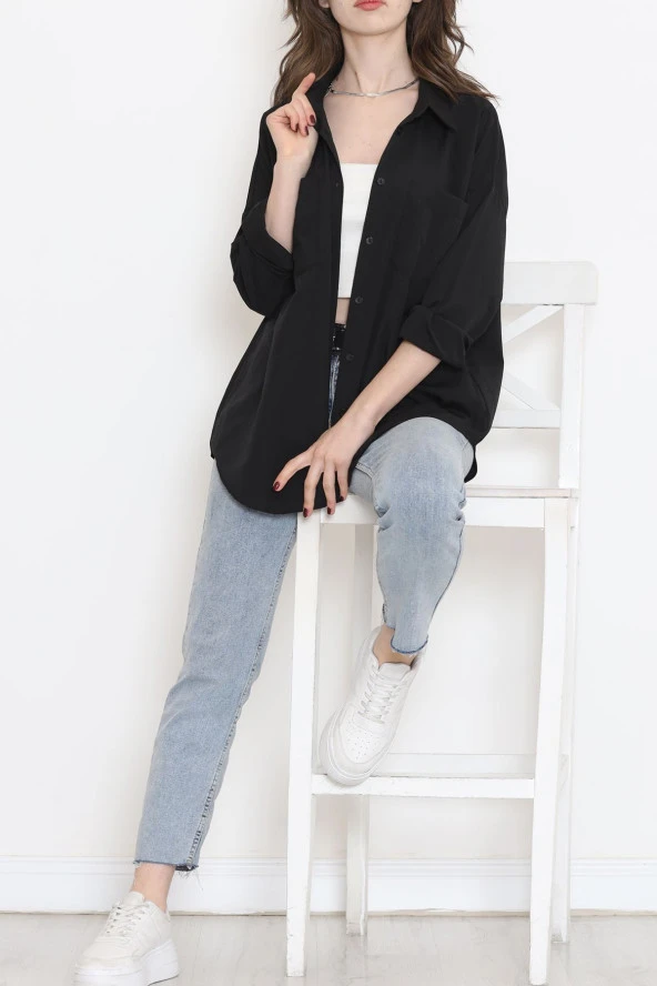 Çift Cepli Gömlek Siyah - 16656.1775. - Resim 7