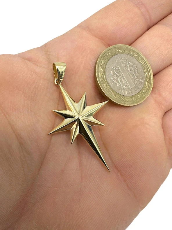Kutup Güney Yıldızı Üst Kalite Taşsız Altın Büyük Boy Kolye Ucu - 2
