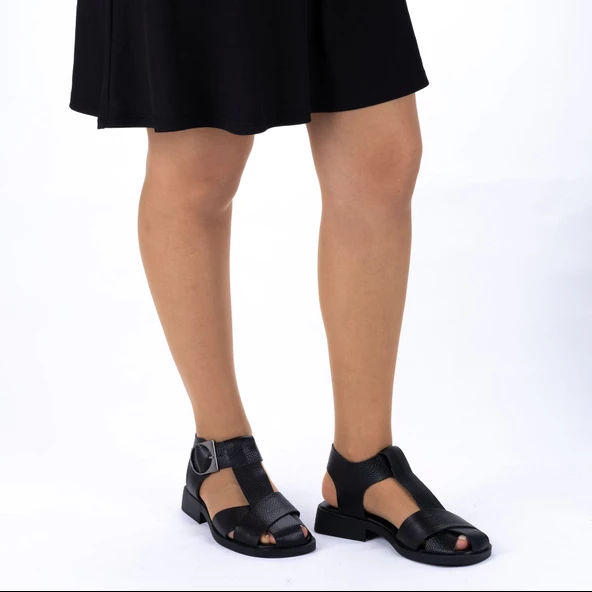 TwoEgoist Kadın Hakiki Deri Geniş Kalıp Konforlu Günlük Şık Sandalet - 3