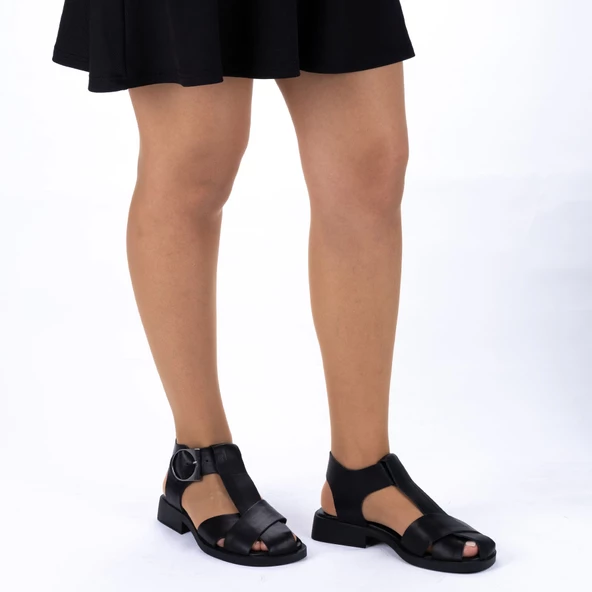 TwoEgoist Kadın Hakiki Deri Geniş Kalıp Konforlu Günlük Şık Sandalet - 7