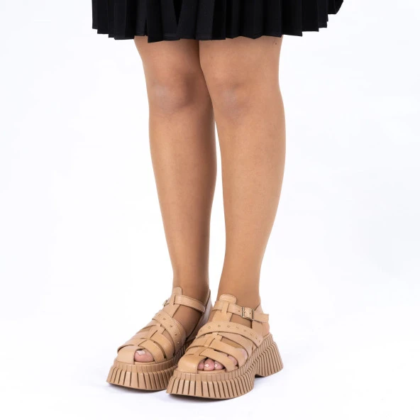 TwoEgoist Kadın Hakiki Deri Yüksek Platform Tabanlı Sandalet - 10