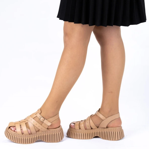 TwoEgoist Kadın Hakiki Deri Yüksek Platform Tabanlı Sandalet - 11