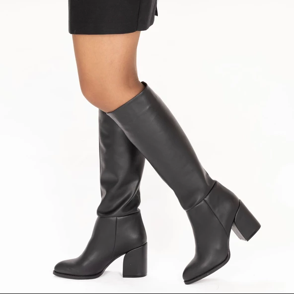 Kadın Kalın Topuklu Sivri Burunlu Klasik Çizme - Resim 12