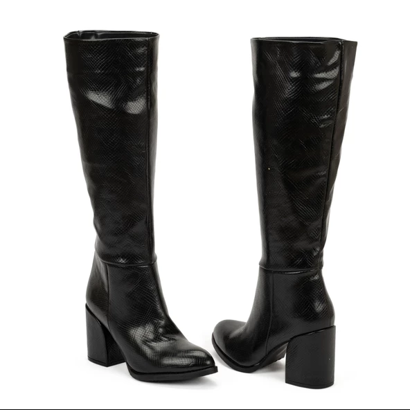 Kadın Kalın Topuklu Sivri Burunlu Klasik Çizme - Resim 2