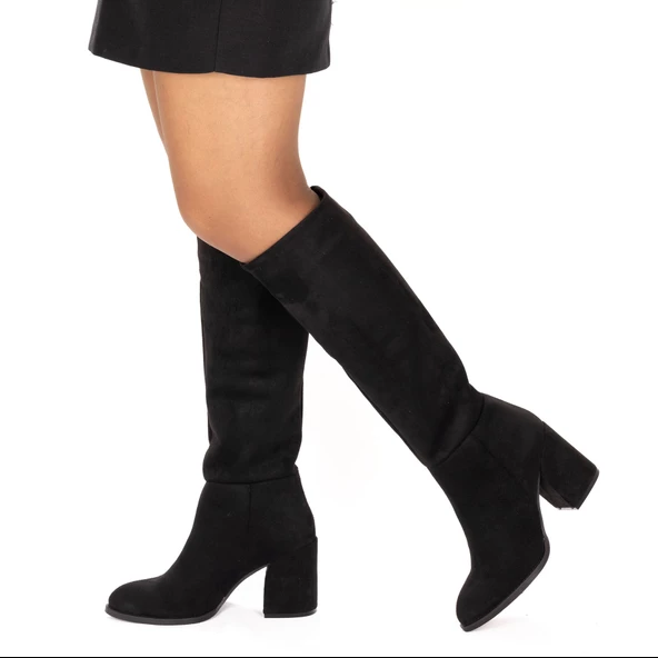 Kadın Kalın Topuklu Sivri Burunlu Klasik Çizme - Resim 4