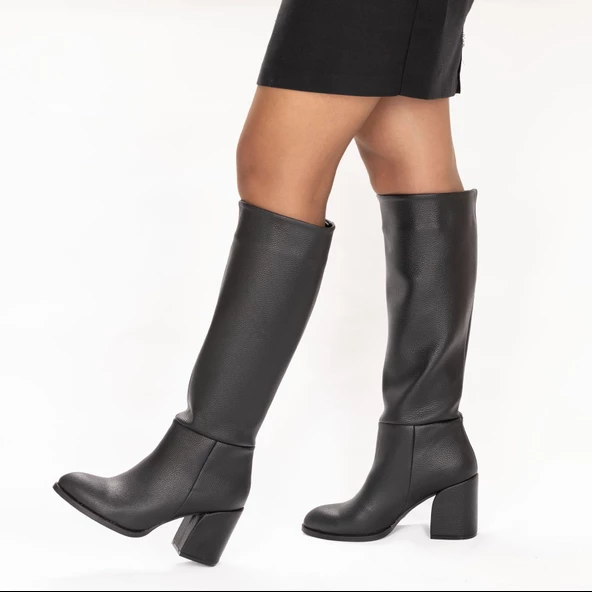 Kadın Kalın Topuklu Sivri Burunlu Klasik Çizme - Resim 8