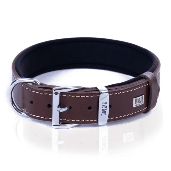 Doggie Konfor Kemik Desenli Deri Köpek Boyun Tasması Kahve 4x57-65 Cm Large