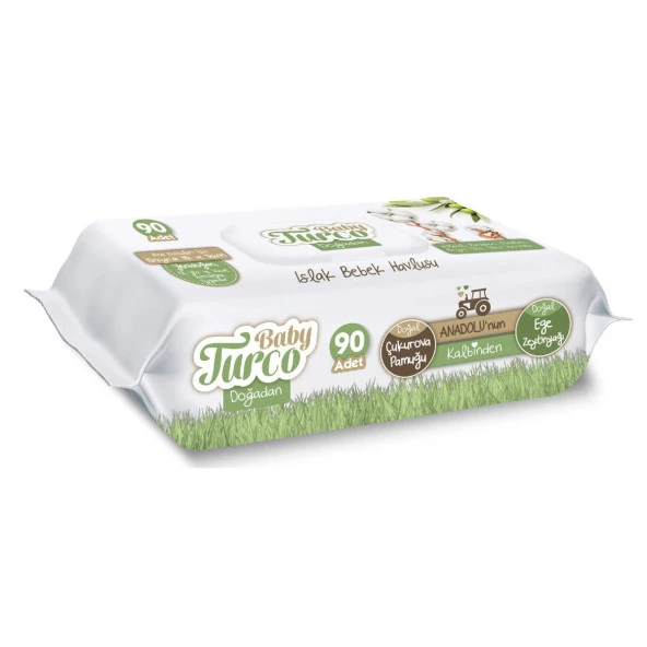 Baby Turco Islak Havlu Mendil Yenidoğan 90 Yaprak Doğadan Plastik Kapaklı Tekli Pk