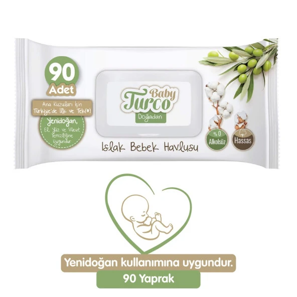 Baby Turco Islak Havlu Mendil Yenidoğan 90 Yaprak Doğadan Plastik Kapaklı Tekli Pk - 2