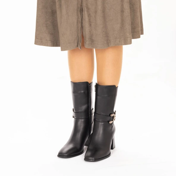 Kadın Hakiki Deri 7 Cm Topuklu Yarım Çizme - 3