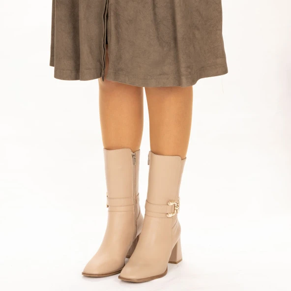 Kadın Hakiki Deri 7 Cm Topuklu Yarım Çizme - 9