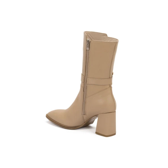 Kadın Hakiki Deri 7 Cm Topuklu Yarım Çizme - 11