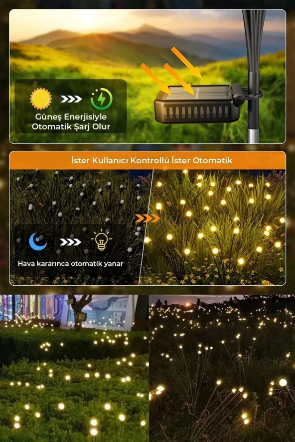 Ateş Böceği 6 Ledli Solar Güneş Enerjili Çiçek Lamba 6 adet Led Işık Bahçe Lambası