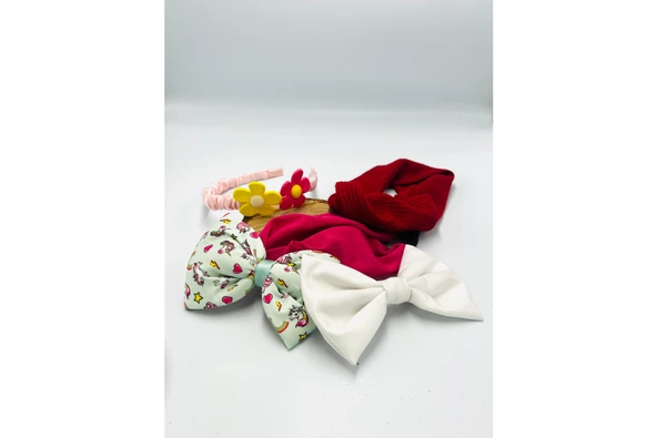 Renkli Desenli Taç Toka Bandana Set