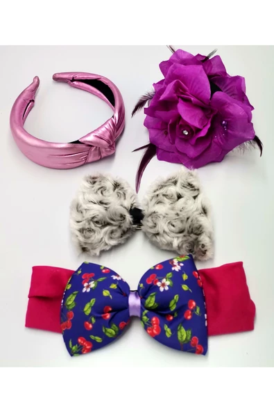 Renkli Desenli Taç Toka Bandana Set