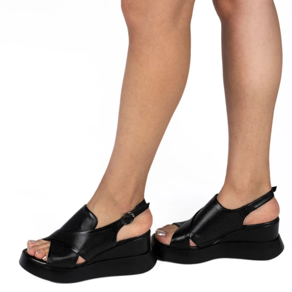 TwoEgoist Kadın Hakiki Deri Günlük Dolgu Topuklu Şık Sandalet - 10