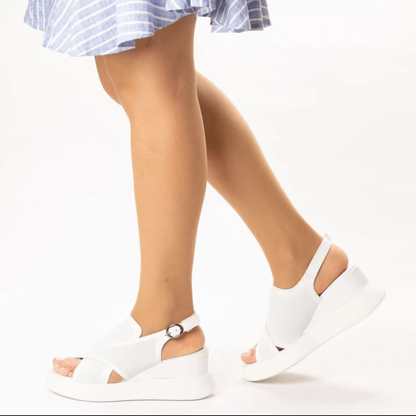 TwoEgoist Kadın Hakiki Deri Günlük Dolgu Topuklu Şık Sandalet - 5