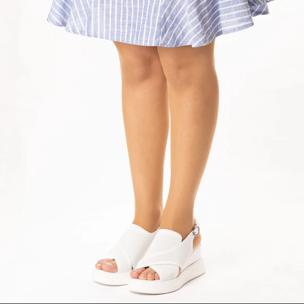 TwoEgoist Kadın Hakiki Deri Günlük Dolgu Topuklu Şık Sandalet - 6