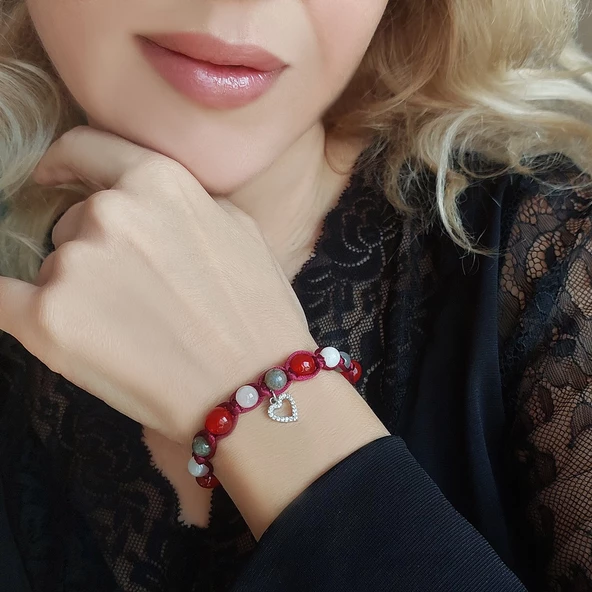 Vaoov 925 Ayar Gümüş Doğal Taşlı Dişil Enerji Bilekliği - Resim 3