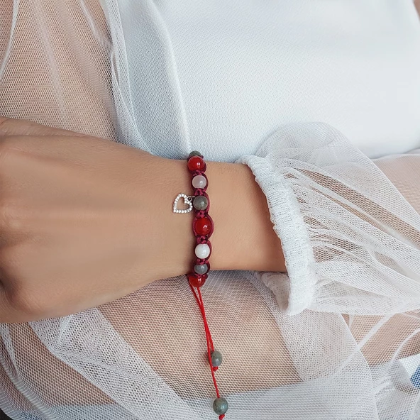 Vaoov 925 Ayar Gümüş Doğal Taşlı Dişil Enerji Bilekliği - Resim 2