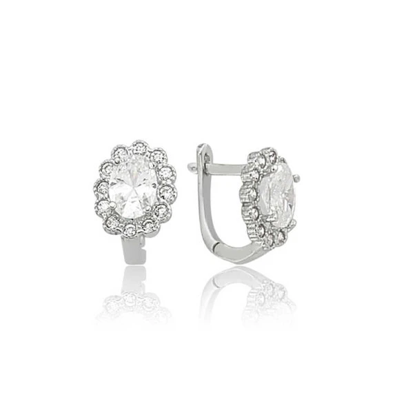 himarry 925 Ayar Gümüş Oval Taşlı Çiçek Küpe