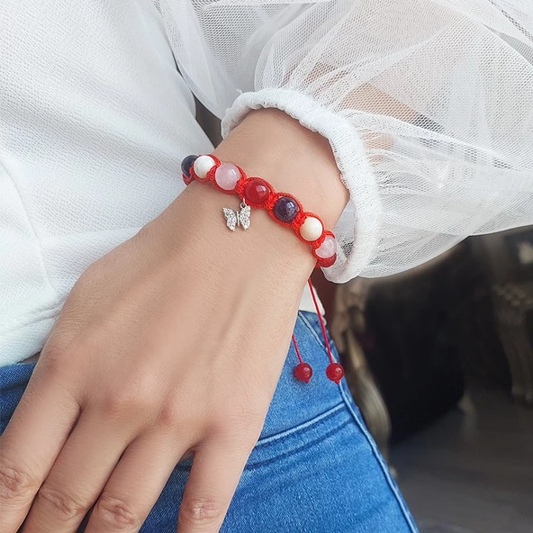 Vaoov 925 Ayar Gümüş Doğal Taşlı Pozitif Enerji Bilekliği - Resim 4