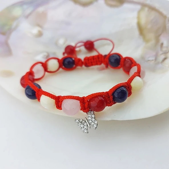 Vaoov 925 Ayar Gümüş Doğal Taşlı Pozitif Enerji Bilekliği - Resim 6