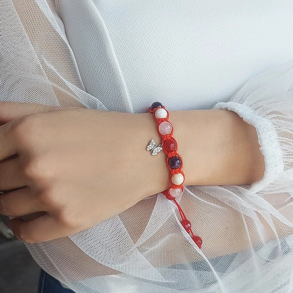 Vaoov 925 Ayar Gümüş Doğal Taşlı Pozitif Enerji Bilekliği - Resim 5