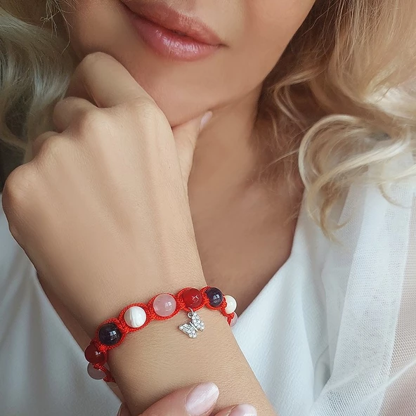 Vaoov 925 Ayar Gümüş Doğal Taşlı Pozitif Enerji Bilekliği - Resim 7