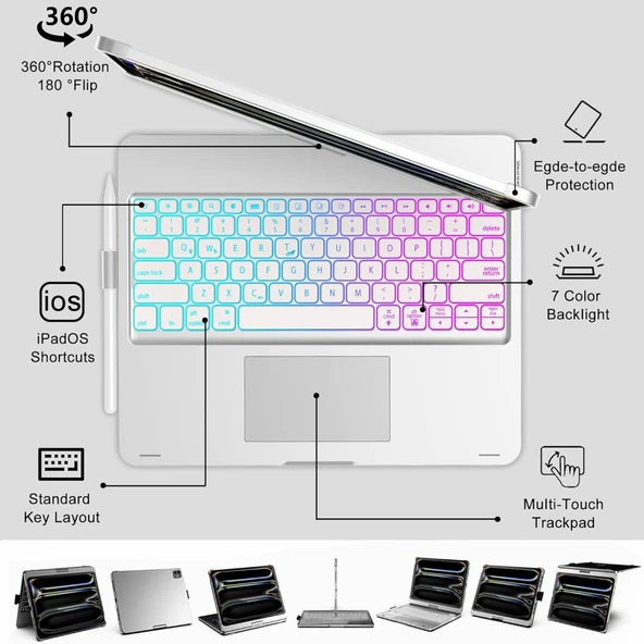 Apple iPad Pro 12.9 3. Nesil 4. Nesil Kılıf Kablosuz Dönebilen Klavyeli Case Keyboard - 2