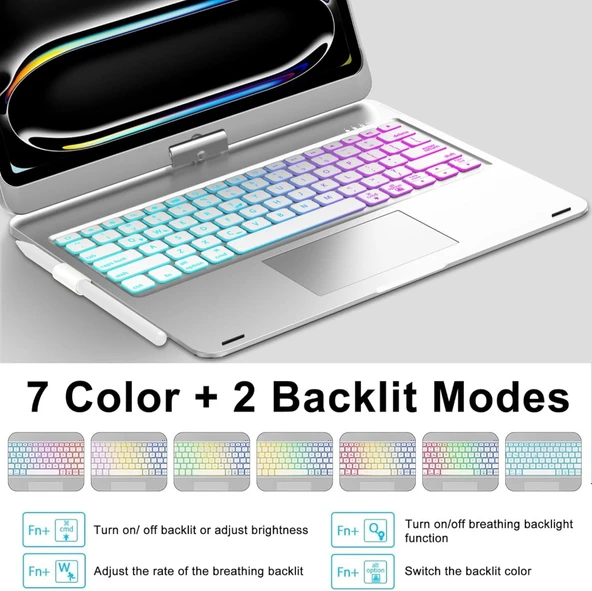 Apple iPad Pro 12.9 3. Nesil 4. Nesil Kılıf Kablosuz Dönebilen Klavyeli Case Keyboard - 5