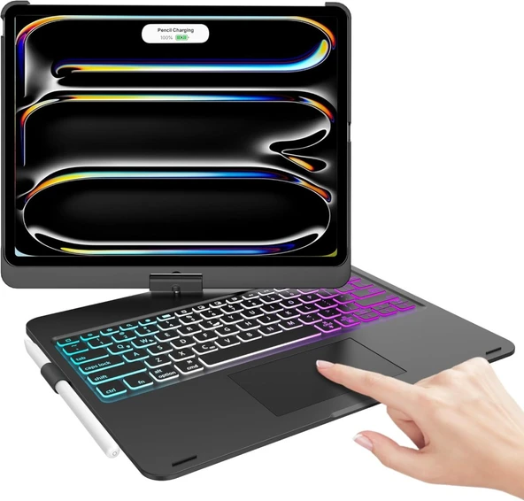Apple iPad Pro 12.9 5. Nesil 6. Nesil Kılıf Kablosuz Dönebilen Klavyeli Case Keyboard - 8