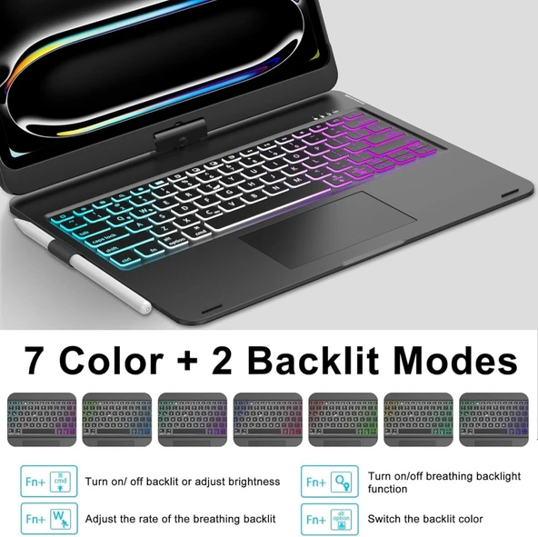 Apple iPad Pro 12.9 3. Nesil 4. Nesil Kılıf Kablosuz Dönebilen Klavyeli Case Keyboard - 12