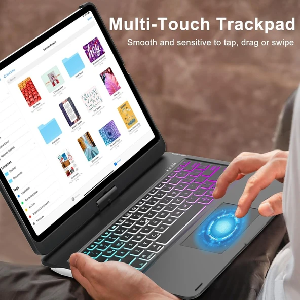Apple iPad Pro 12.9 5. Nesil 6. Nesil Kılıf Kablosuz Dönebilen Klavyeli Case Keyboard - 10