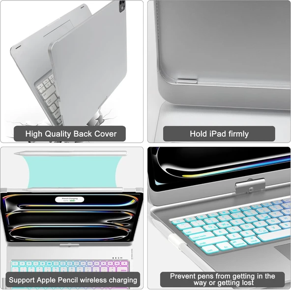 Apple iPad Pro 12.9 5. Nesil 6. Nesil Kılıf Kablosuz Dönebilen Klavyeli Case Keyboard - 5