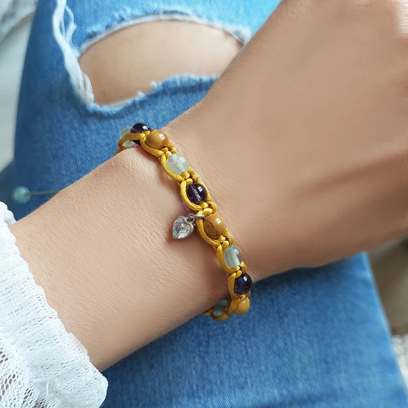 Vaoov 925 Ayar Gümüş Doğal Taşlı Bağışıklık Sistemini Güçlendiren Bileklik - Resim 6