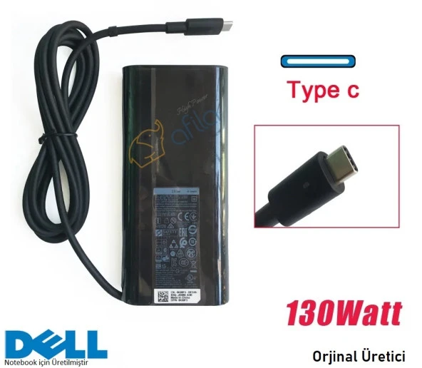 Dell 20V 6.5A 130W Thunderbolt 3, USB-C, Type-C PD Adaptör, Şarj Cihazı (Orjinal Üretici)