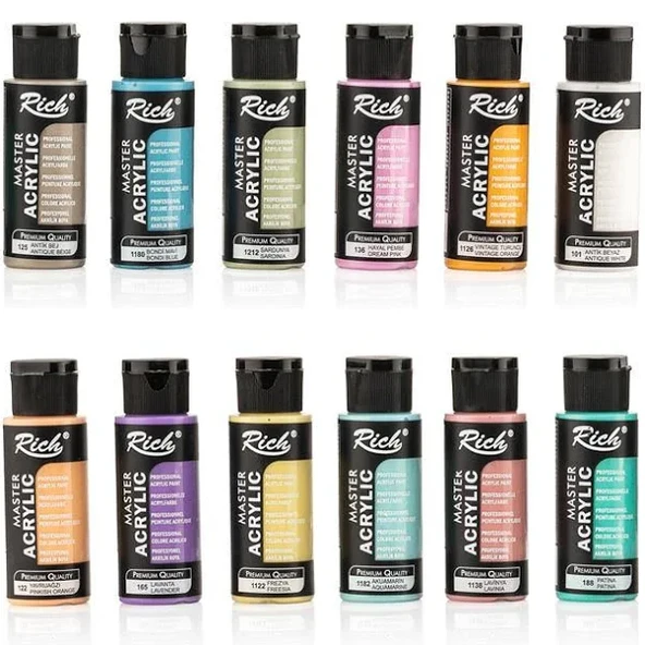 Rich Mastermix 12x60cc Akrilik Boya PASTEL Renkler Set / 09709 - Resim 2