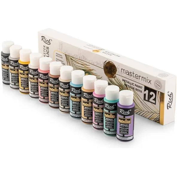 Rich Mastermix 12x60cc Akrilik Boya Metalik Renkler Set / 14296
