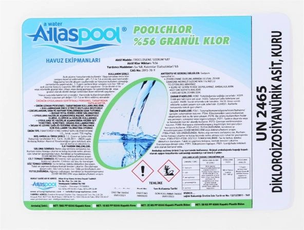 % 56 lık Toz Klor Granül Dichlor 50 kg Havuz Kimyasalı - 2