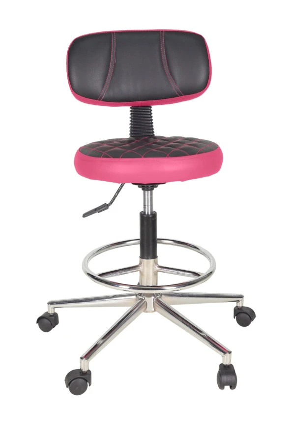 Gizmo Ofis Büro Döner Tekerlekli Çalışma Kasiyer Hekim Ayarli Tabure Sandalyesi B1000 Pembe - 2