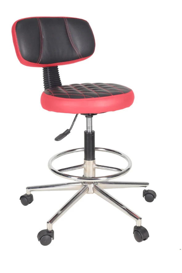 Gizmo Ofis Büro Döner Tekerlekli Çalışma Kasiyer Hekim Ayarli Tabure Sandalyesi B1000 Kırmızı