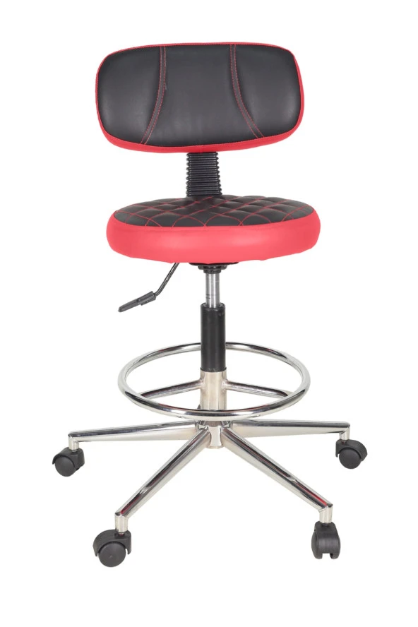 Gizmo Ofis Büro Döner Tekerlekli Çalışma Kasiyer Hekim Ayarli Tabure Sandalyesi B1000 Kırmızı - 2