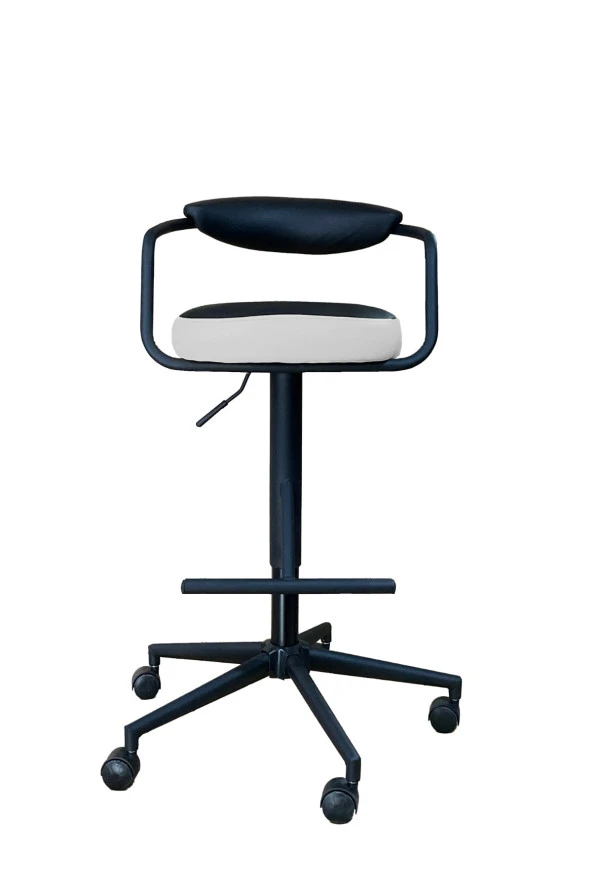 gizmo mobilya Döner Tekerlekli Beyaz Çalışma Taburesi - 4