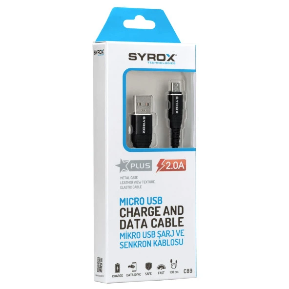 Syrox 2.0A Samsung S6/S7 Micro Metal Şarj & Data Kablo 1.1Mt C89 - 2