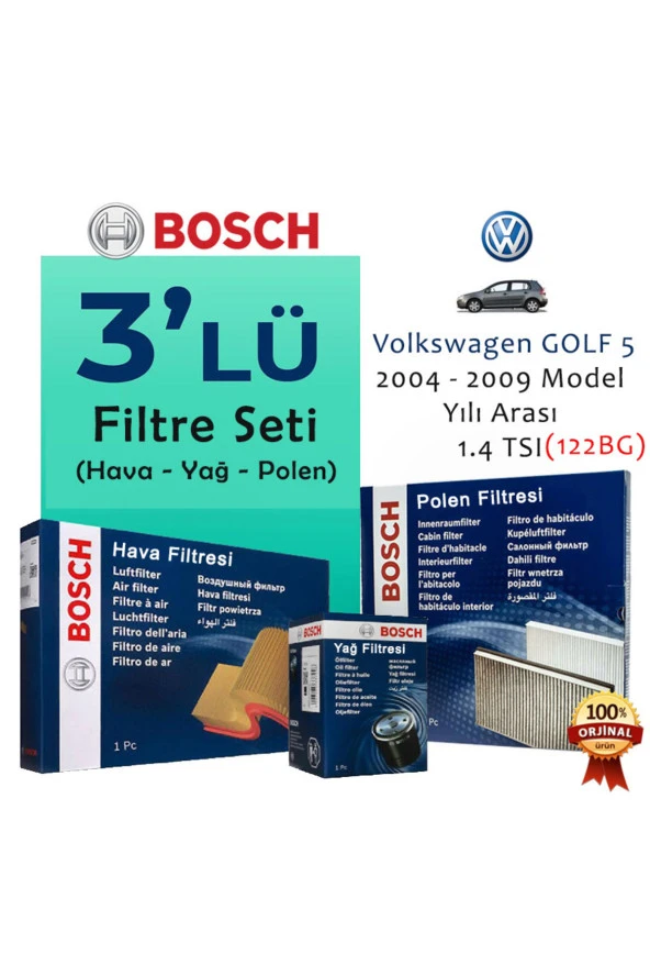 Vw GOLF 5 - 1.4 TSI - PERİYODİK BAKIM FİLTRE SETİ - (ORIJINAL BOSCH) - (2004-2009 Yılları Arası.)