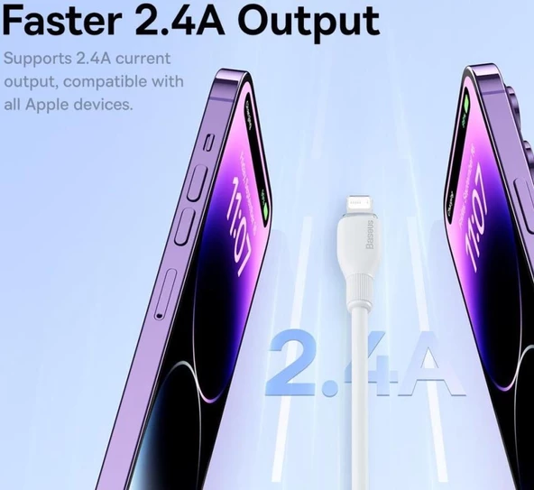 Baseus Ultra Hızlı 1.2MT 2.4A İphone Şarj Kablosu İphone 11 12 13 14 Pro Max Şarj Kablo, Akım ve Isı Korumalı - 3